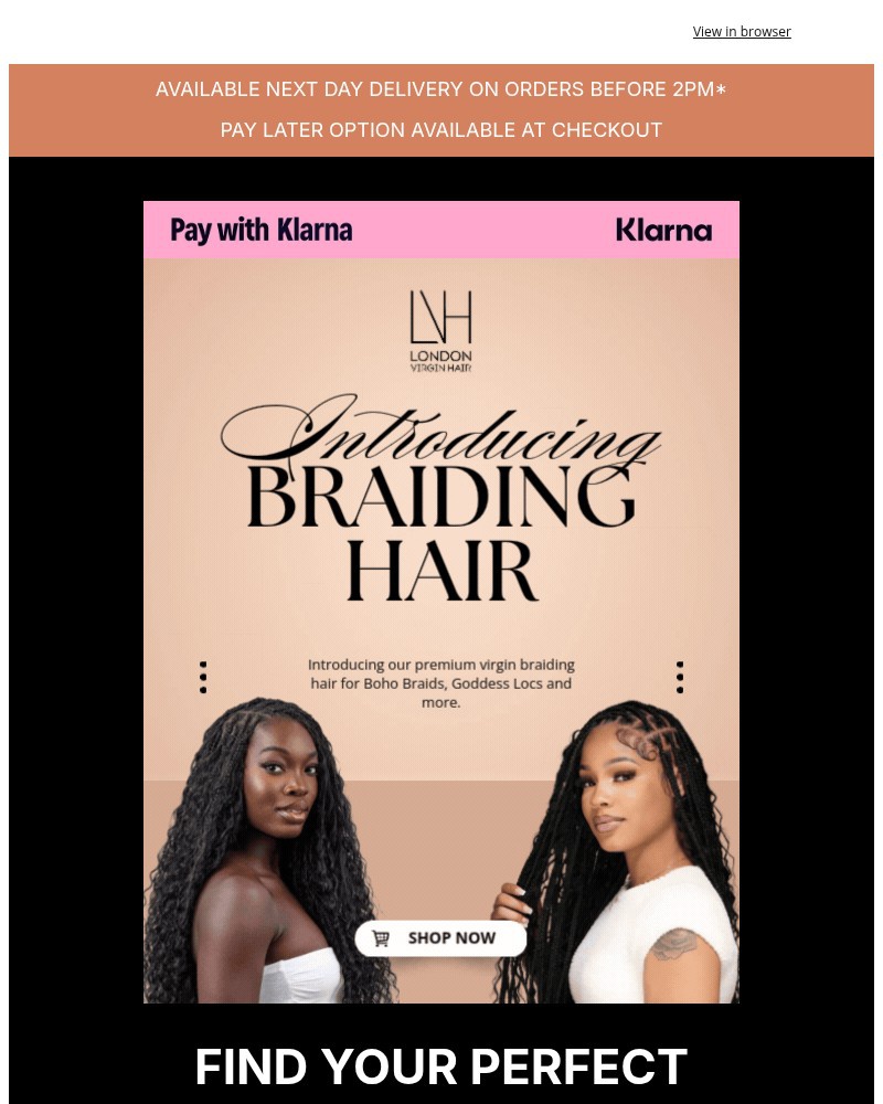 Screenshot of email sent to a London Virgin Hair Newsletter subscriber