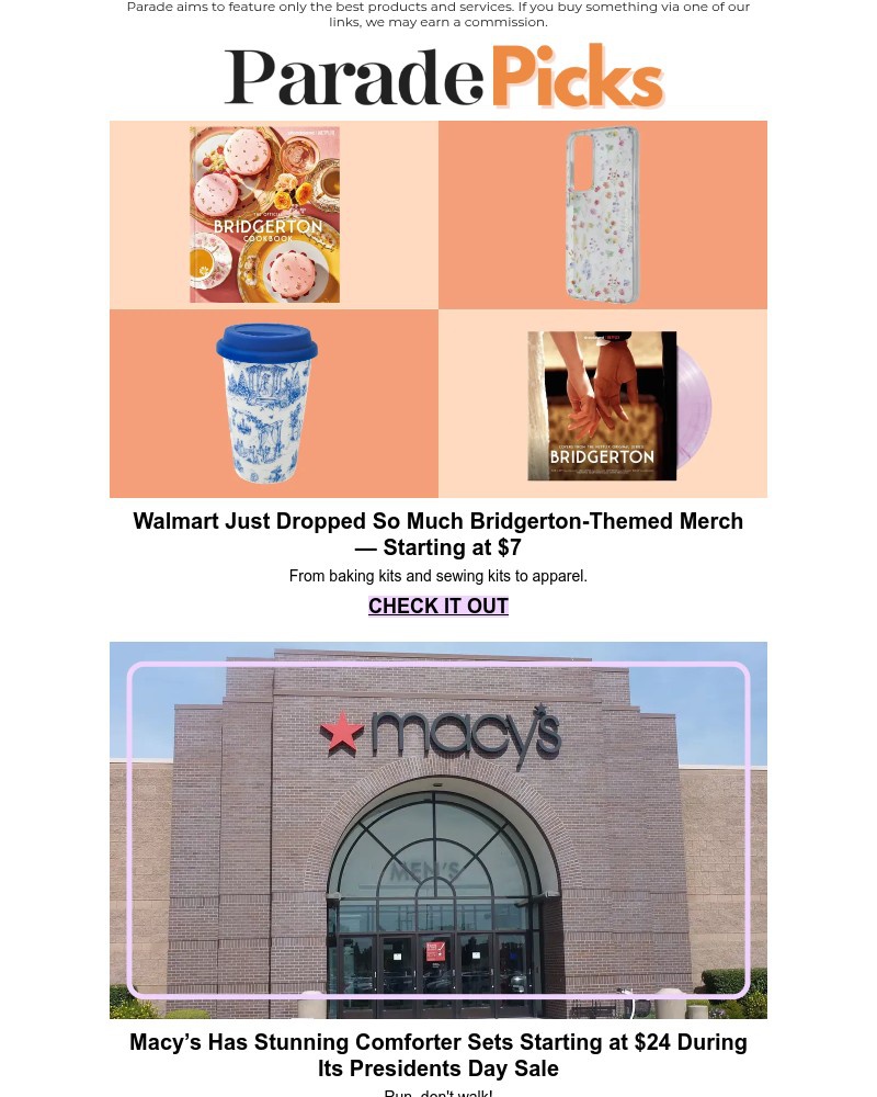 Screenshot of email sent to a Parade Newsletter subscriber