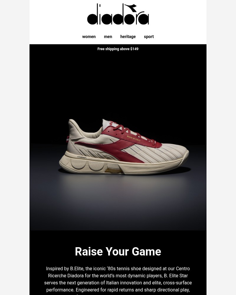 Screenshot of email sent to a Diadora Newsletter subscriber