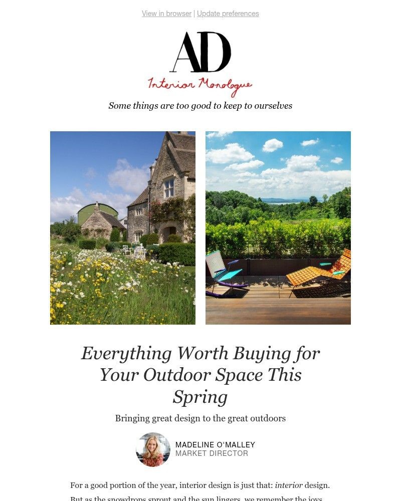 Screenshot of email sent to a Architectural Digest Newsletter subscriber