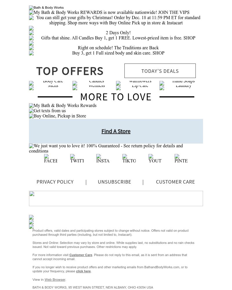 Screenshot of email sent to a Bath & Body Works Newsletter subscriber