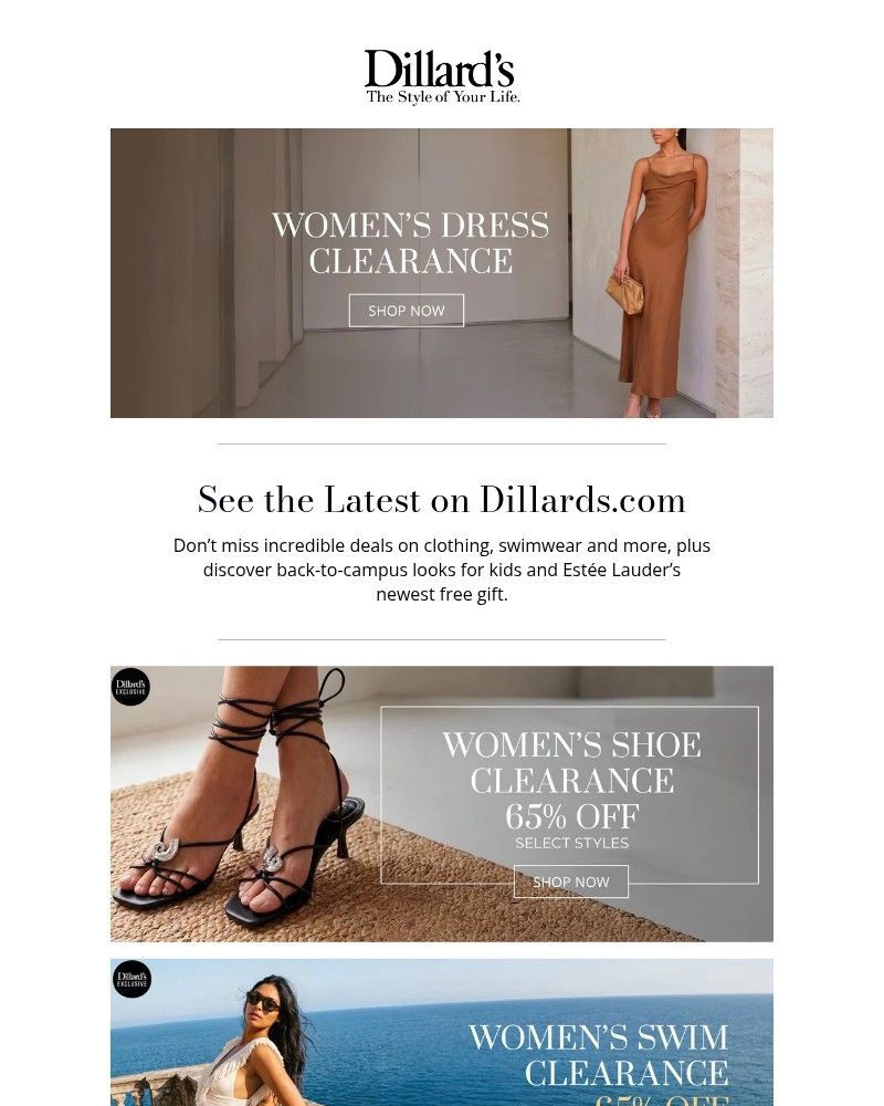 Screenshot of email sent to a Dillards Newsletter subscriber