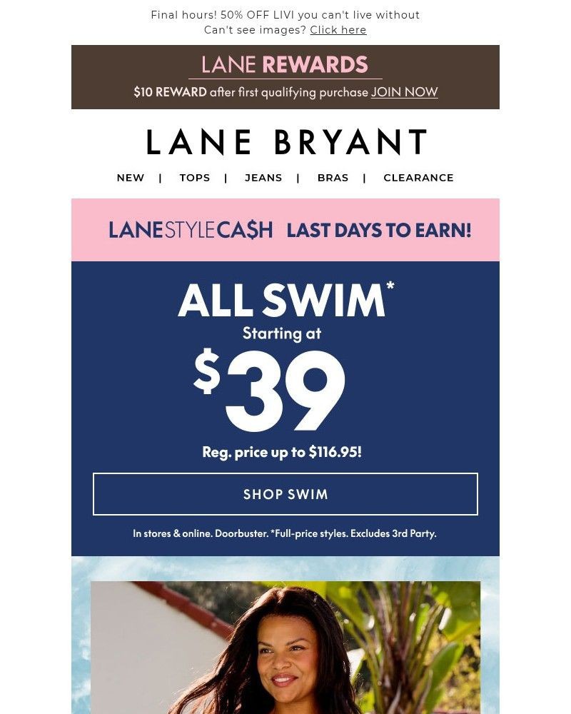 Screenshot of email sent to a Lane Bryant Newsletter subscriber