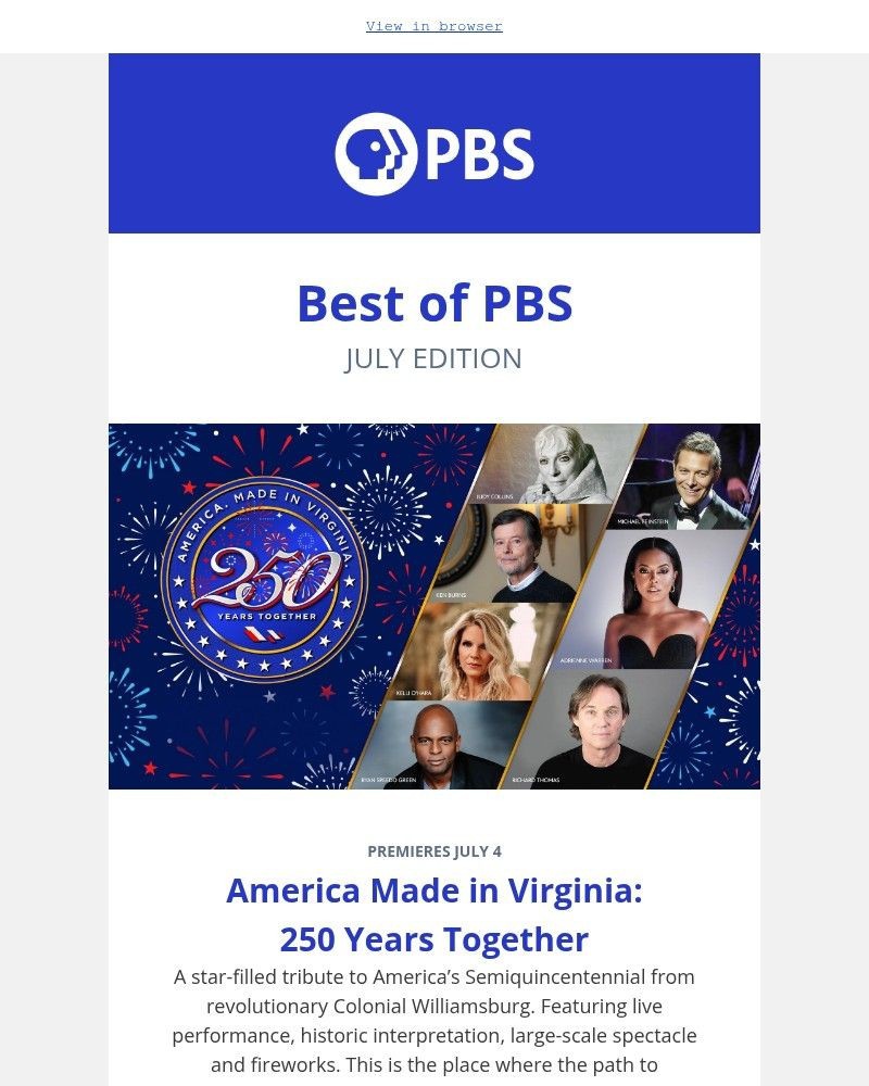 Screenshot of email sent to a PBS Newsletter subscriber