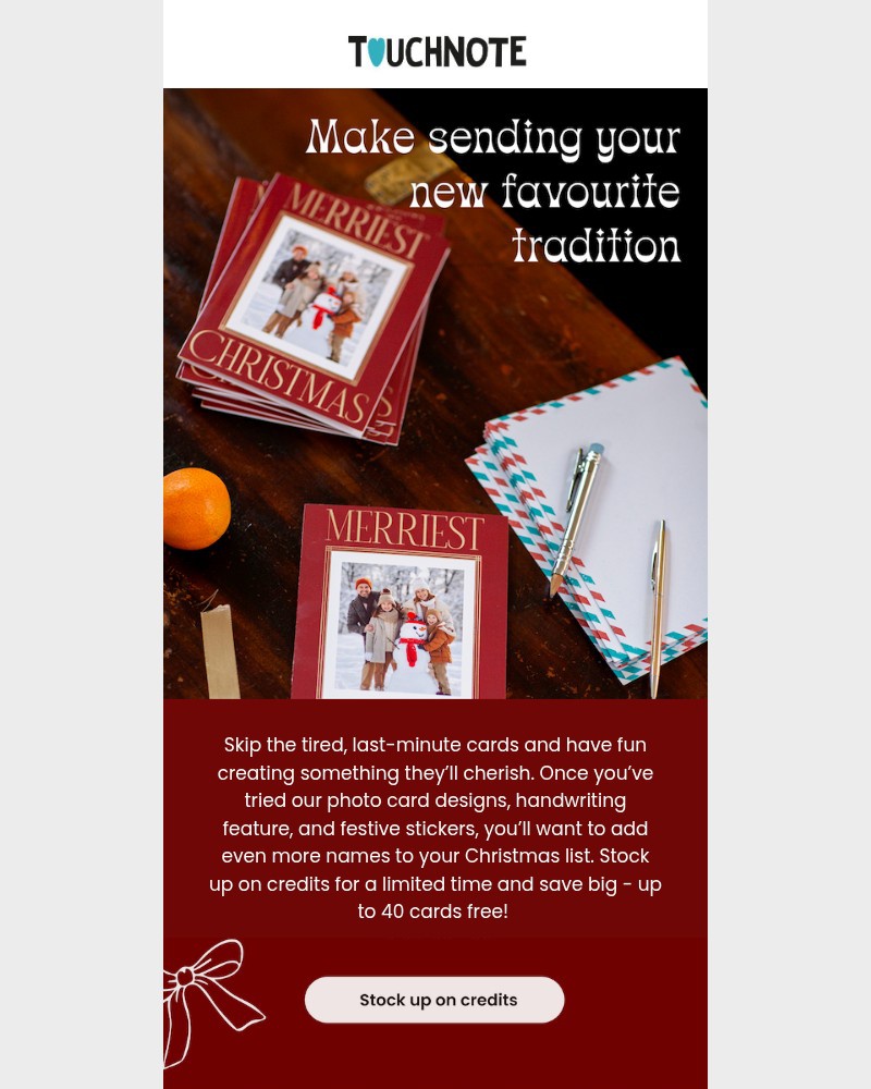 Screenshot of email sent to a TouchNote Customer