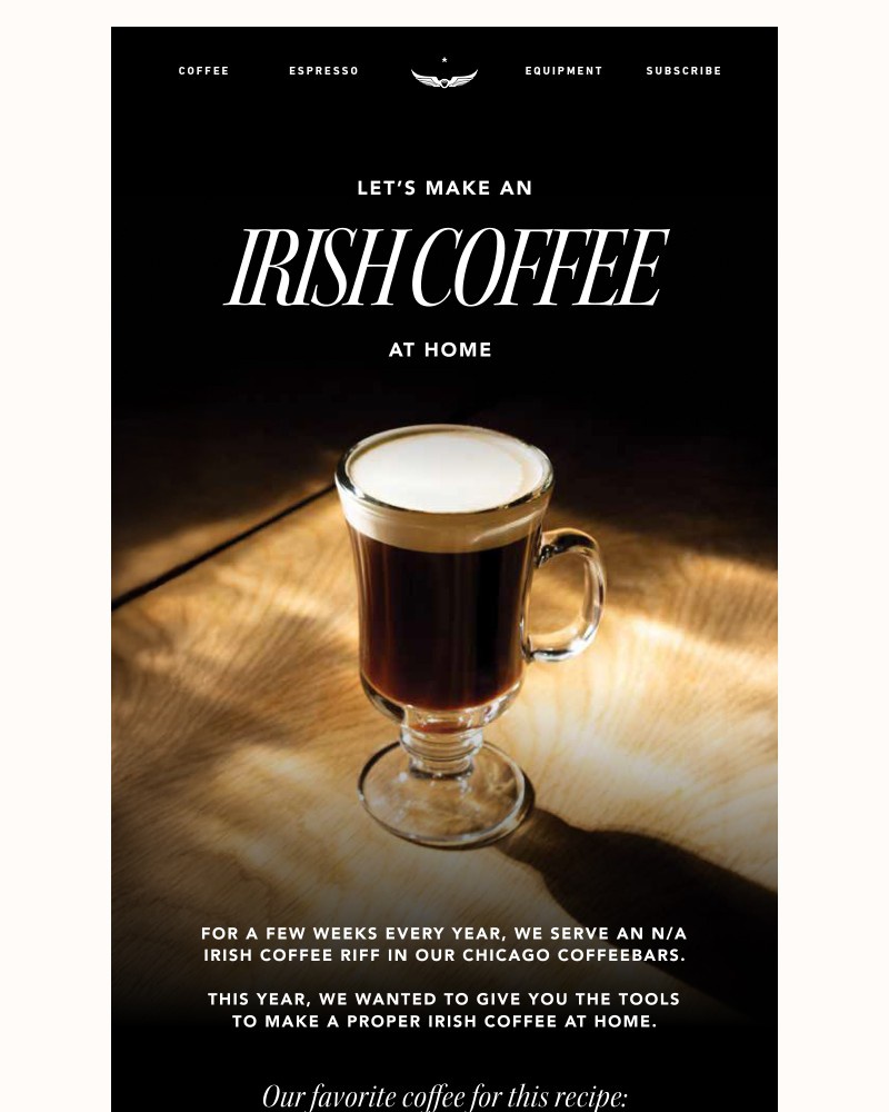 Screenshot of email sent to a Intelligentsia Newsletter subscriber