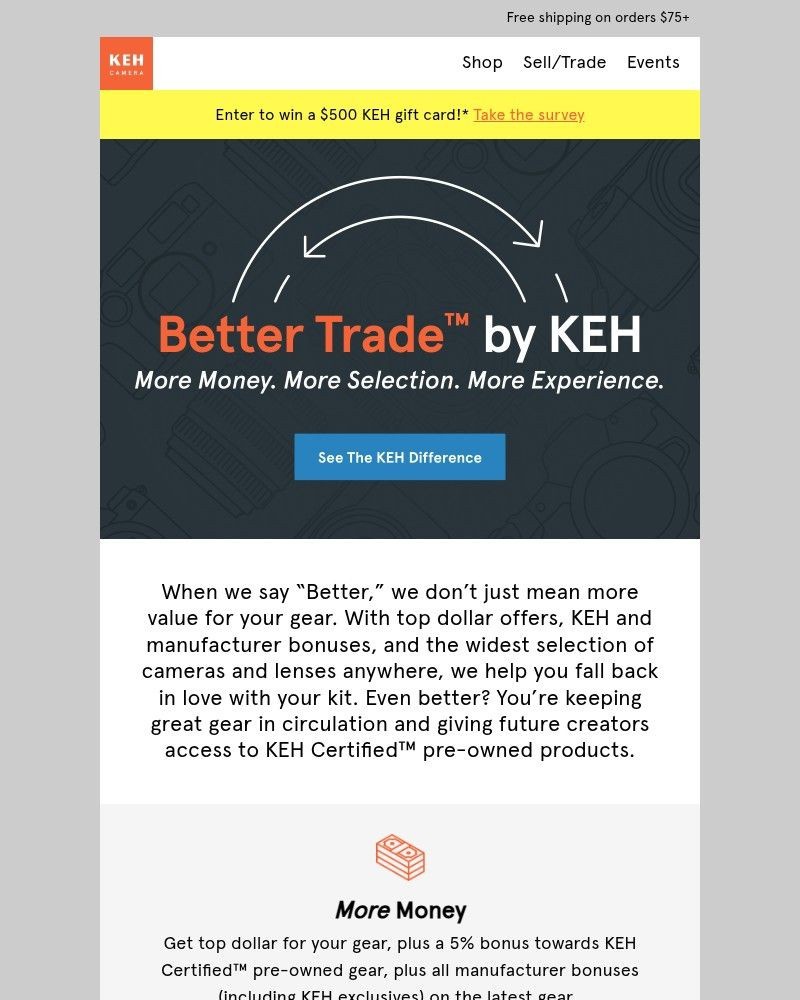 Screenshot of email sent to a KEH Camera Newsletter subscriber