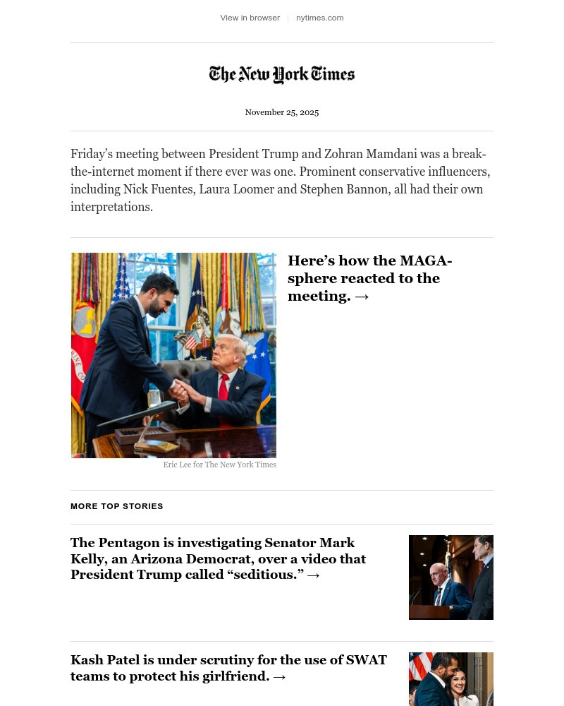 Screenshot of email sent to a The New York Times Customer