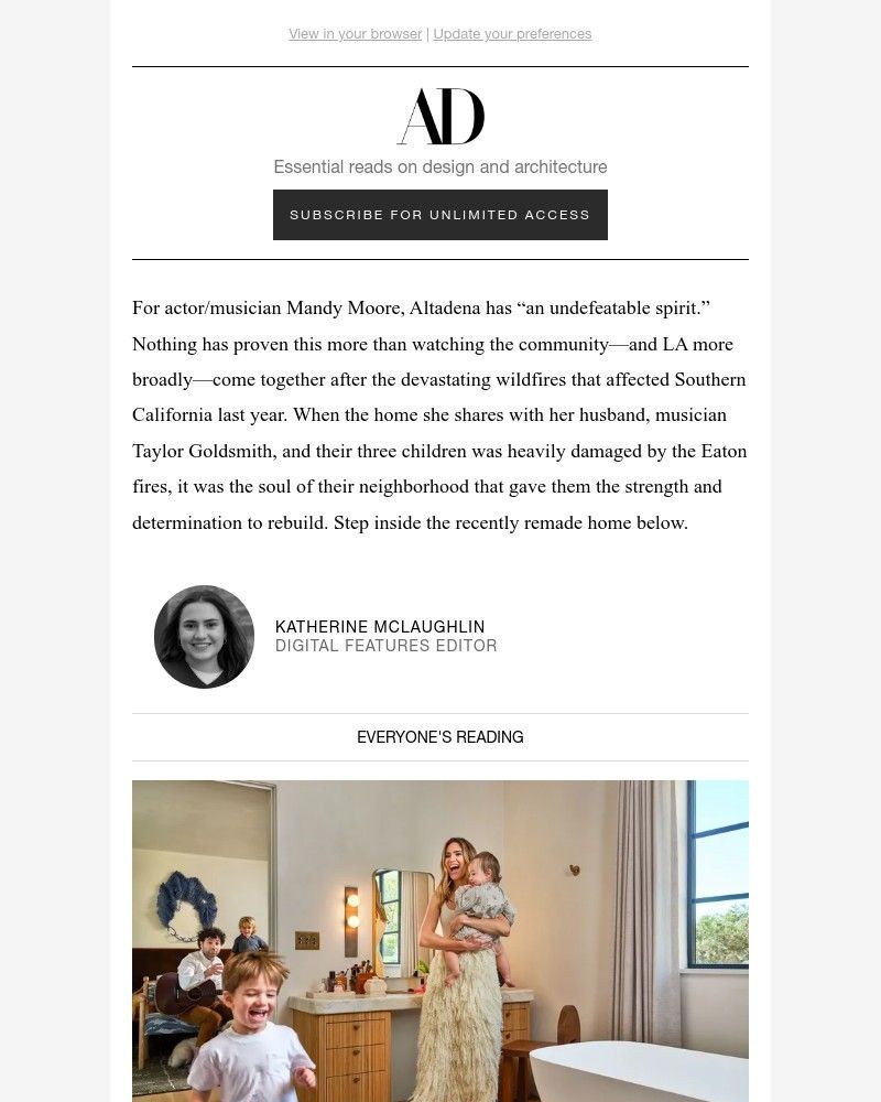 Screenshot of email sent to a Architectural Digest Newsletter subscriber