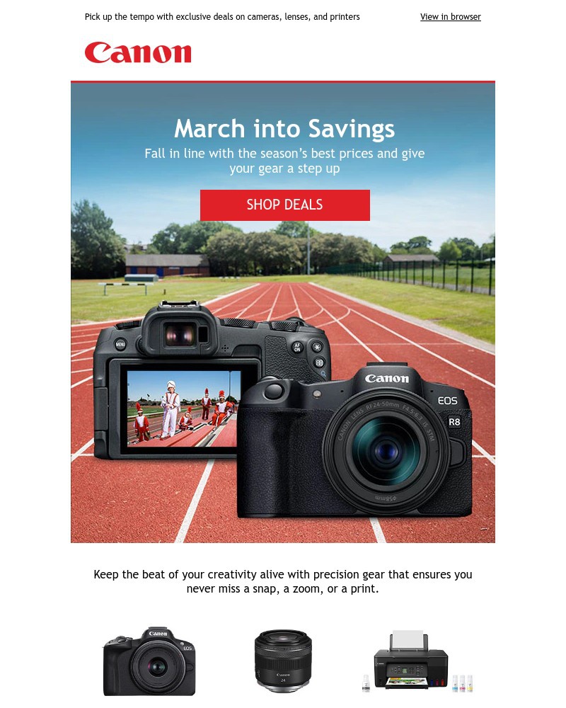 Screenshot of email sent to a Canon Newsletter subscriber