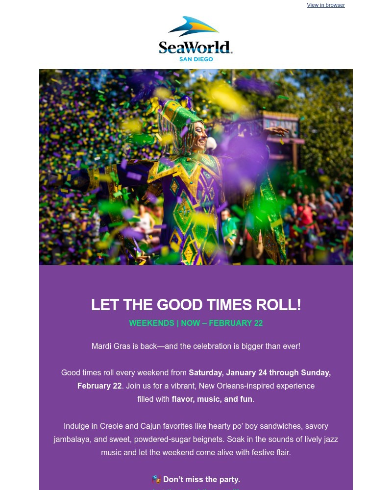 Screenshot of email sent to a Sea World Newsletter subscriber