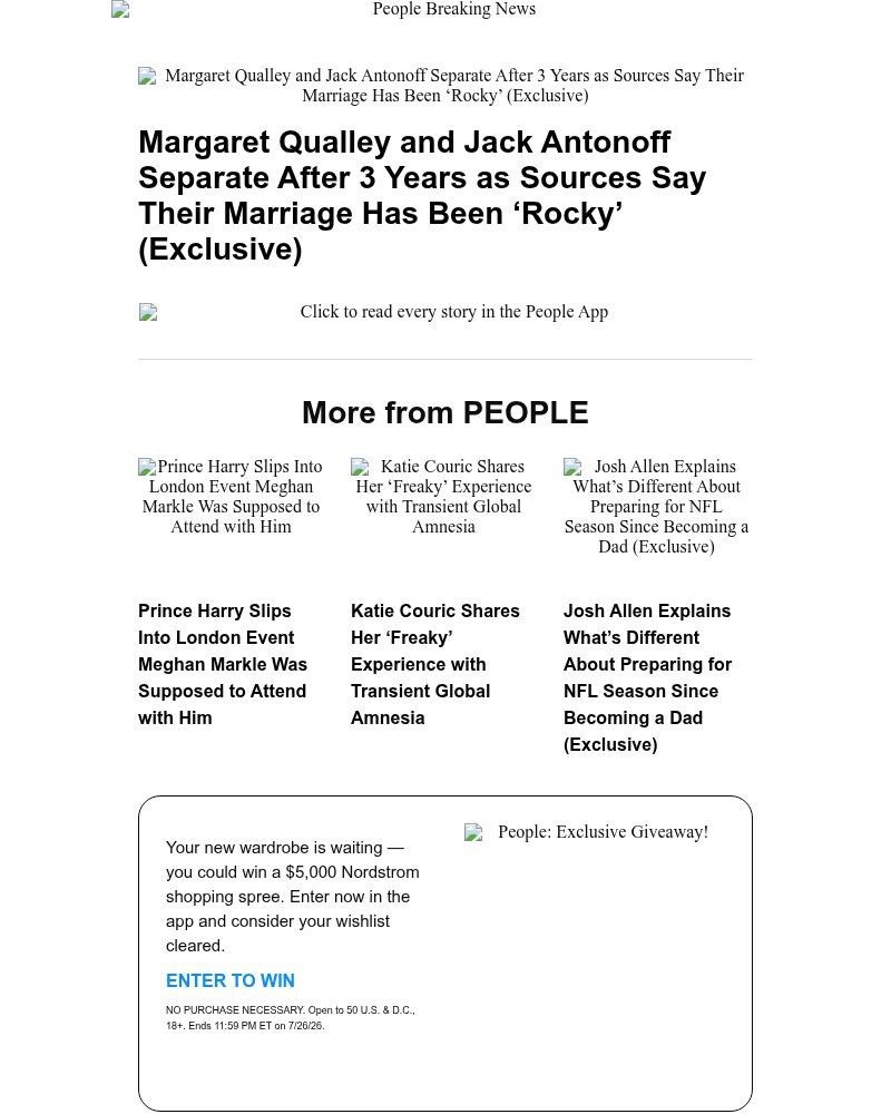 Screenshot of email sent to a People Newsletter subscriber
