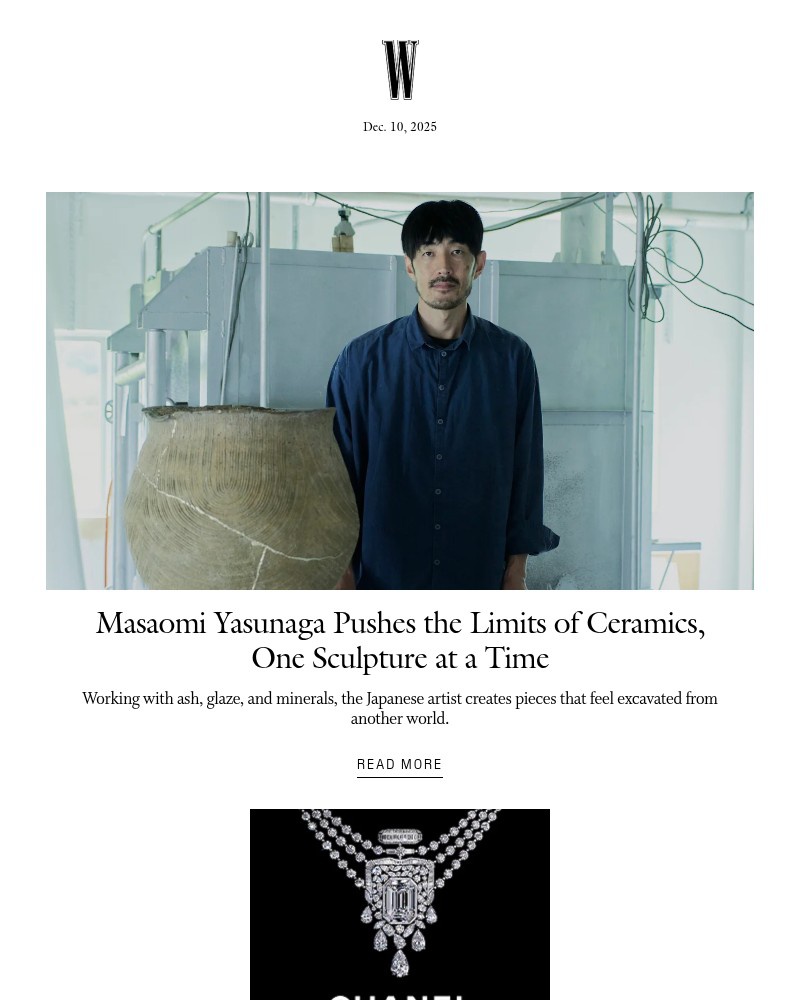 Screenshot of email sent to a W Newsletter subscriber