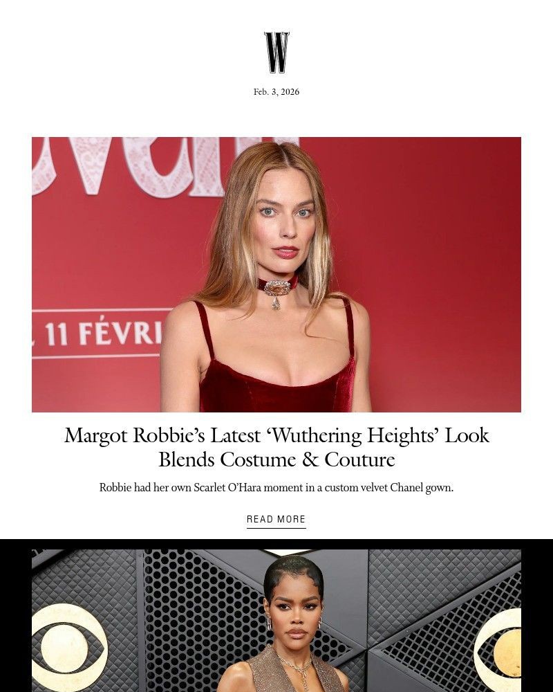 Screenshot of email sent to a W Newsletter subscriber