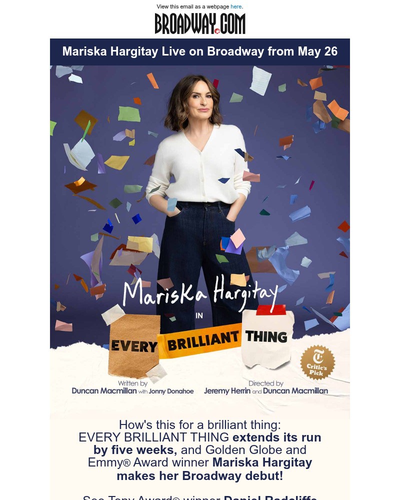 Screenshot of email sent to a Broadway NYC Newsletter subscriber
