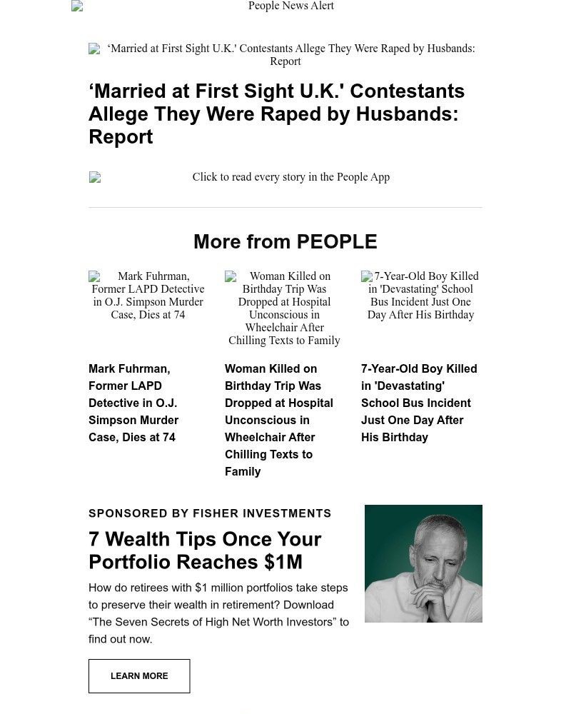 Screenshot of email sent to a People Newsletter subscriber