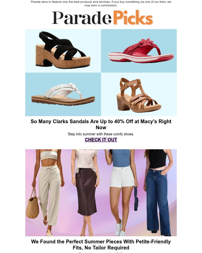 Screenshot of email sent to a Parade Newsletter subscriber