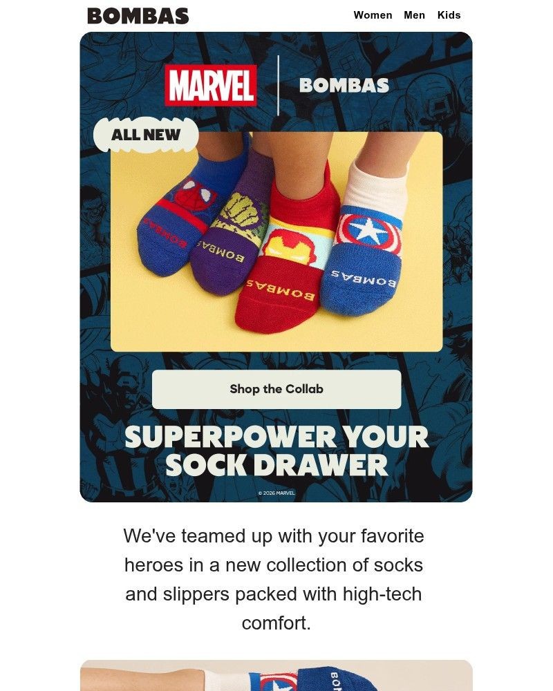 Screenshot of email sent to a Bombas Newsletter subscriber