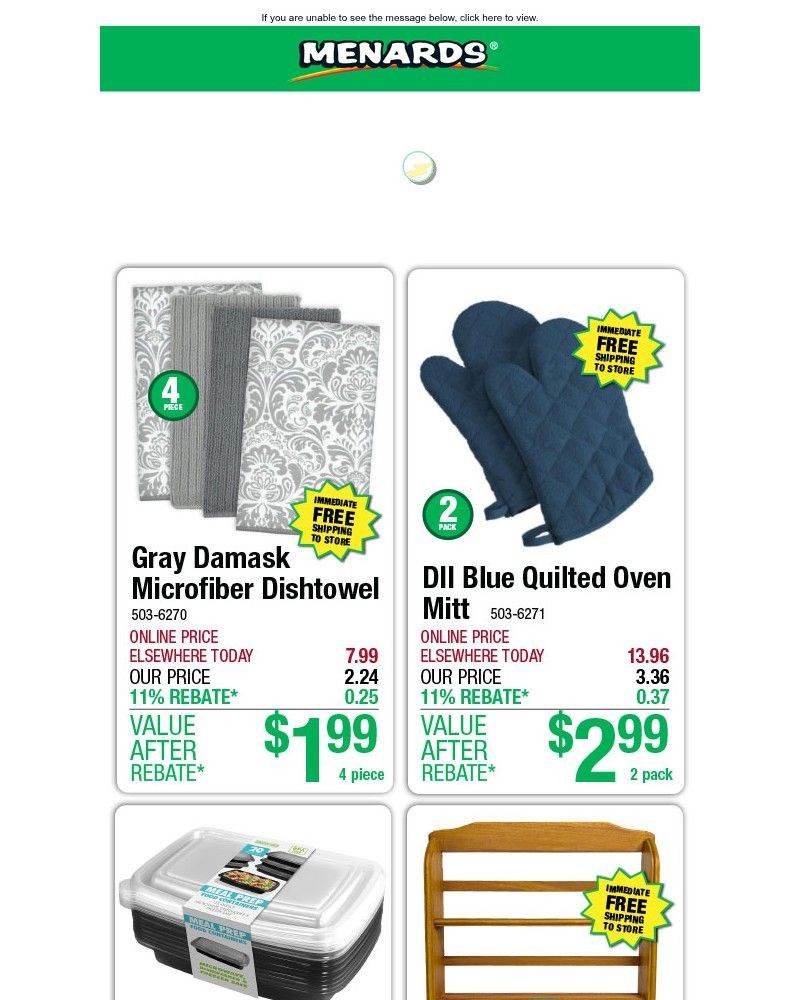 Screenshot of email sent to a Menards Newsletter subscriber