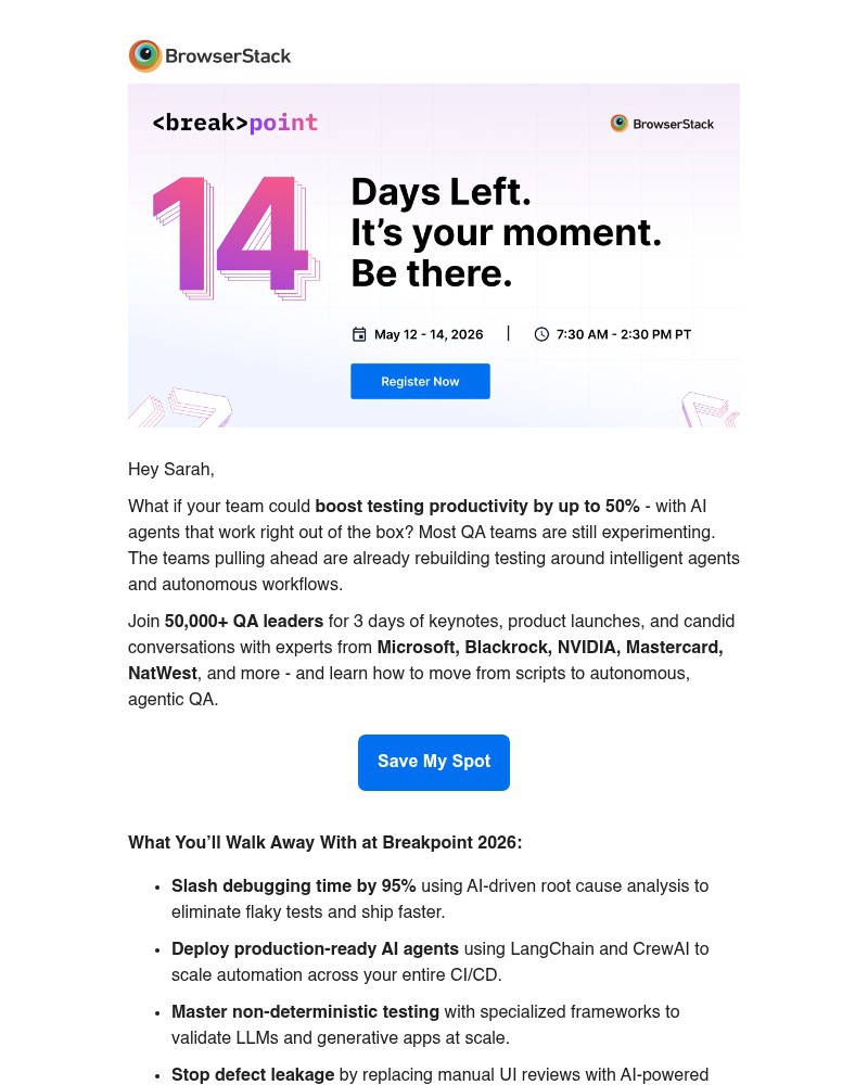 Screenshot of email sent to a BrowserStack Trial user