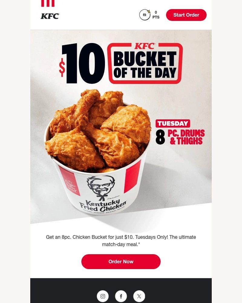 Screenshot of email sent to a Kentucky Fried Chicken Registered user