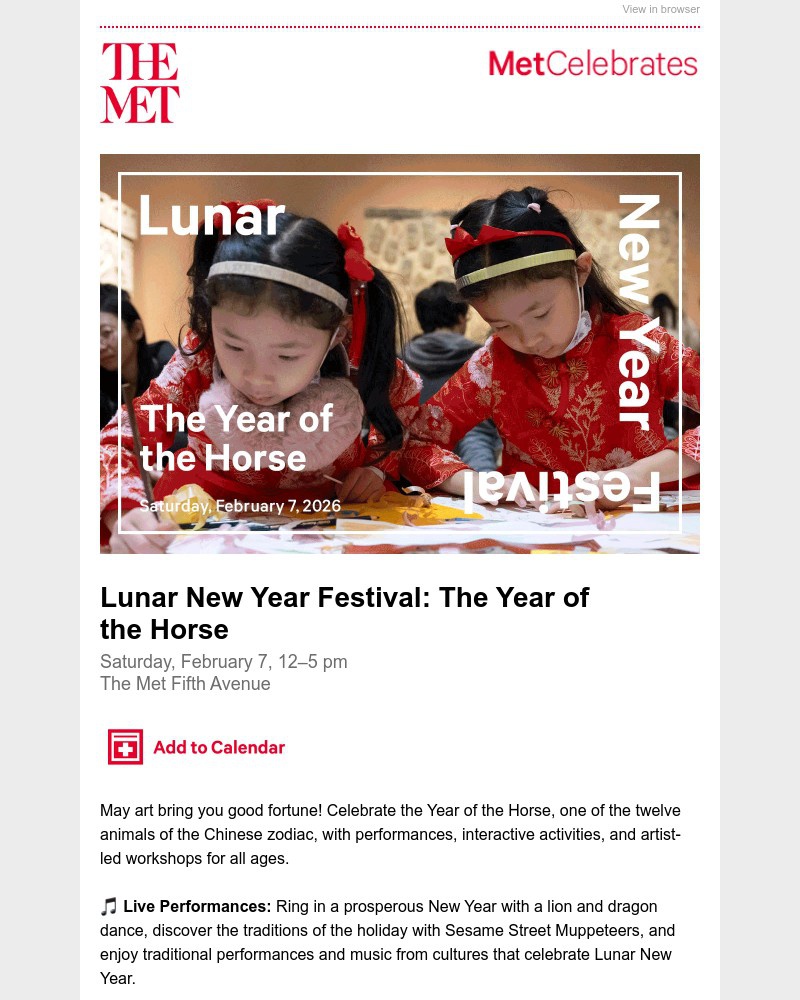 Screenshot of email sent to a The Metropolitan Museum of Art (The Met) Newsletter subscriber