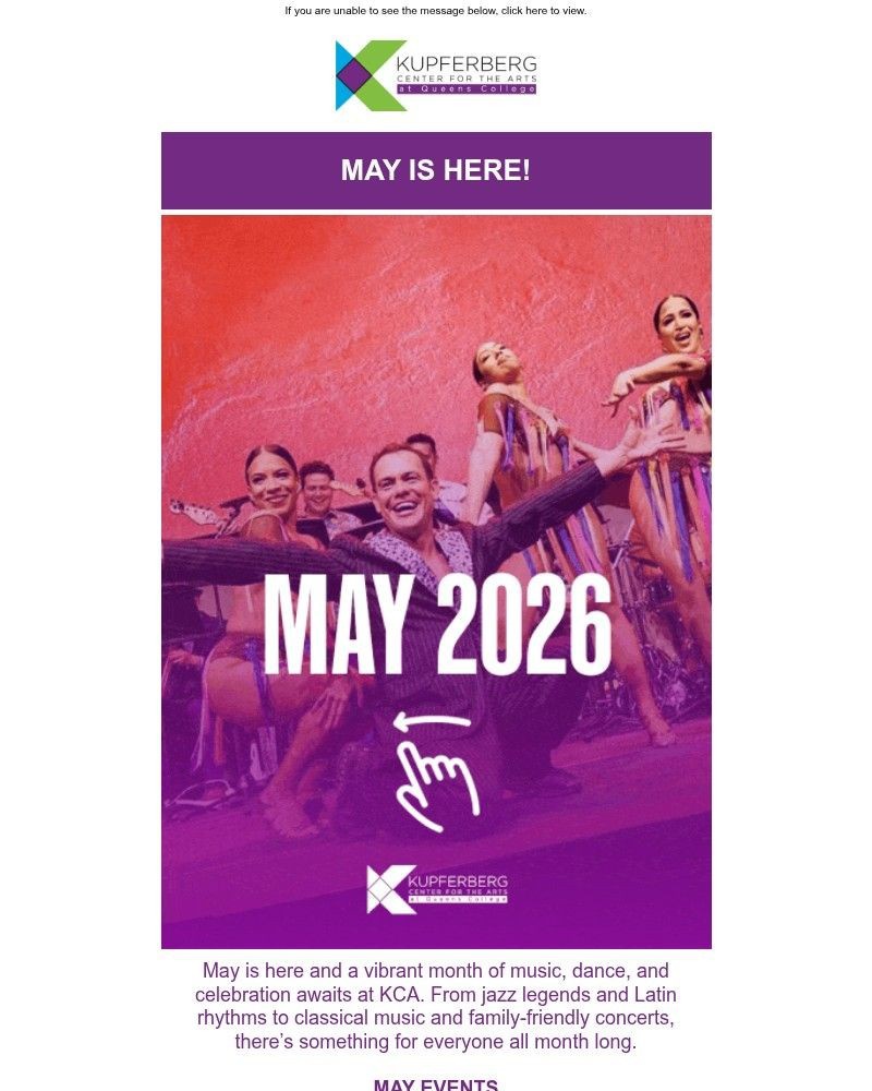 Screenshot of email sent to a Kupferberg Center Newsletter subscriber