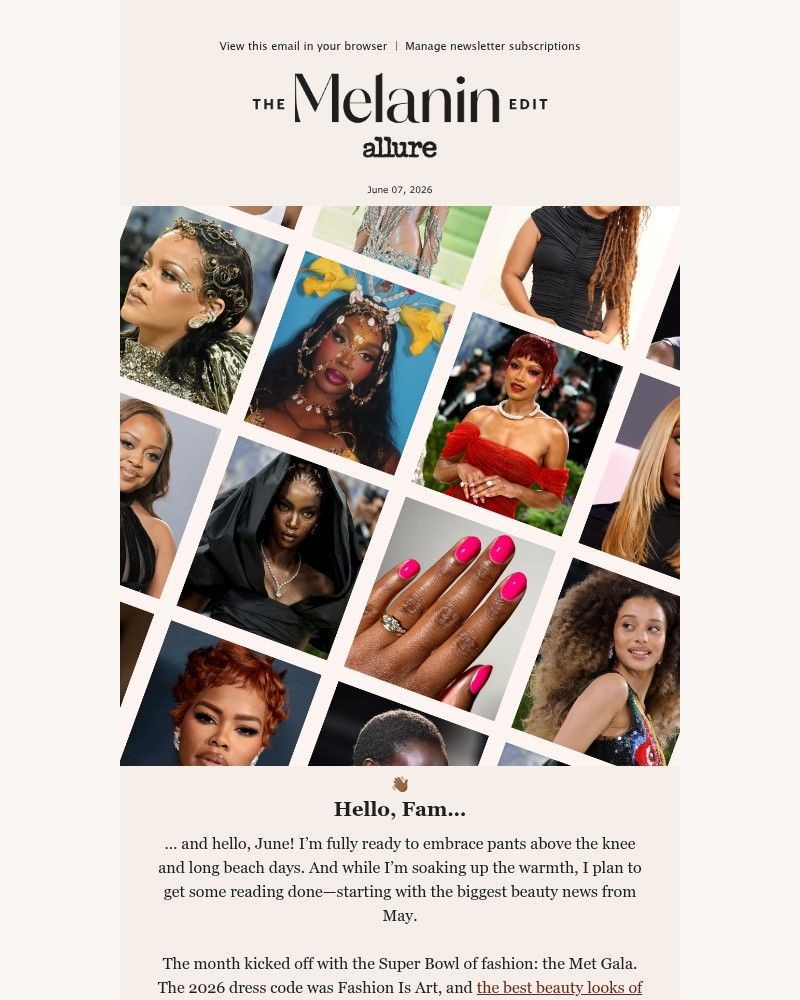 Screenshot of email sent to a allure Newsletter subscriber