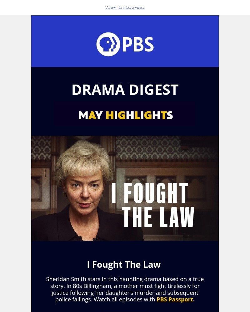 Screenshot of email sent to a PBS Newsletter subscriber