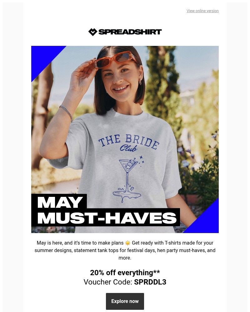 Screenshot of email sent to a Spreadshirt Newsletter subscriber