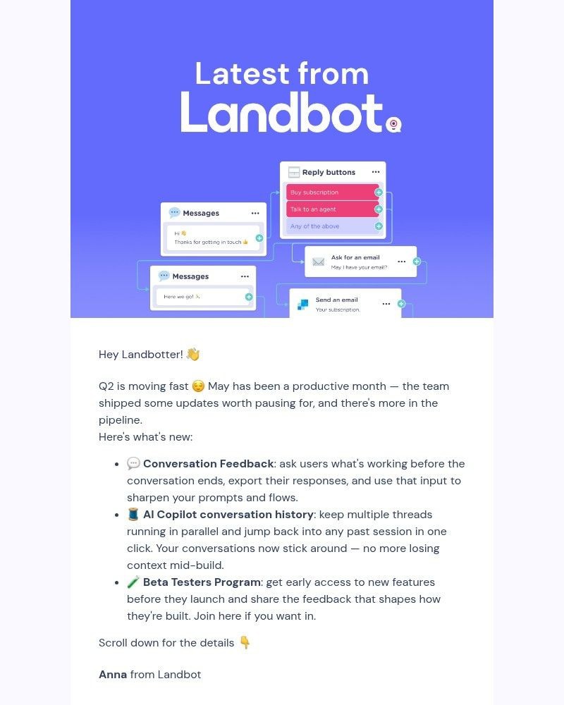 Screenshot of email sent to a Landbot Trial user