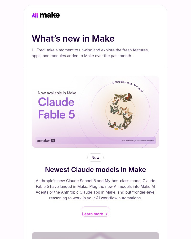 Screenshot of email sent to a Make Trial user