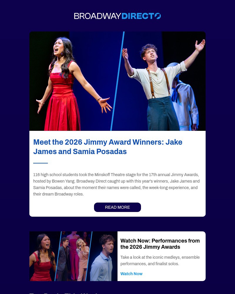 Screenshot of email sent to a Broadway Direct Newsletter subscriber