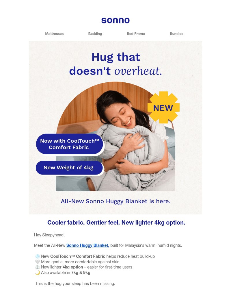 Screenshot of email sent to a Sonno Newsletter subscriber