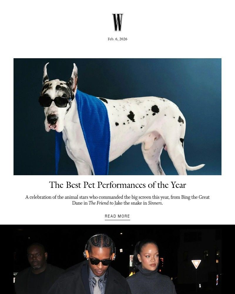 Screenshot of email sent to a W Newsletter subscriber