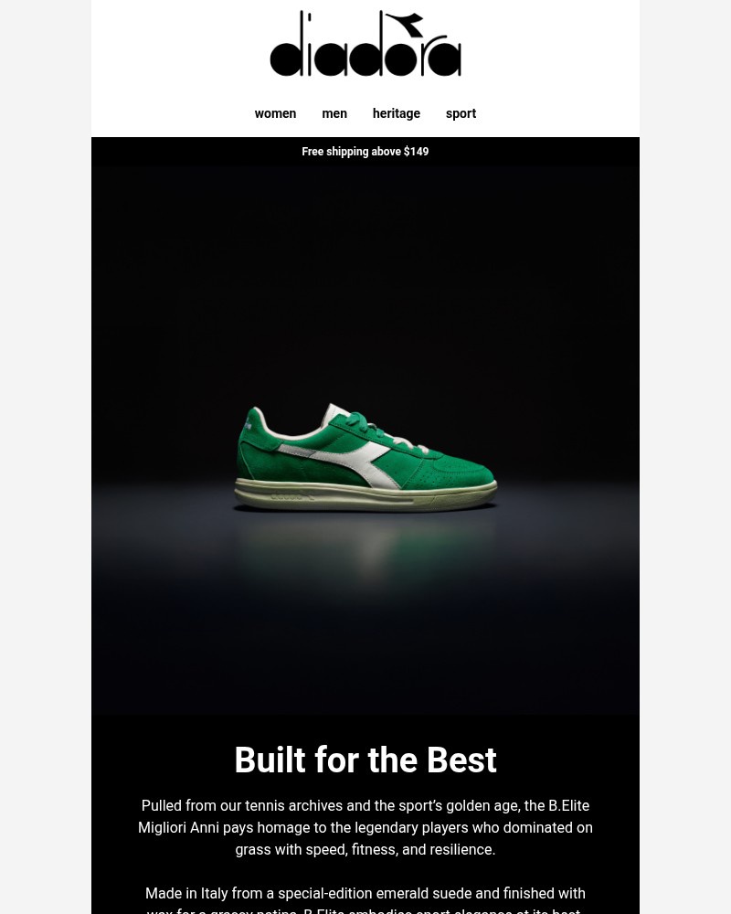 Screenshot of email sent to a Diadora Newsletter subscriber