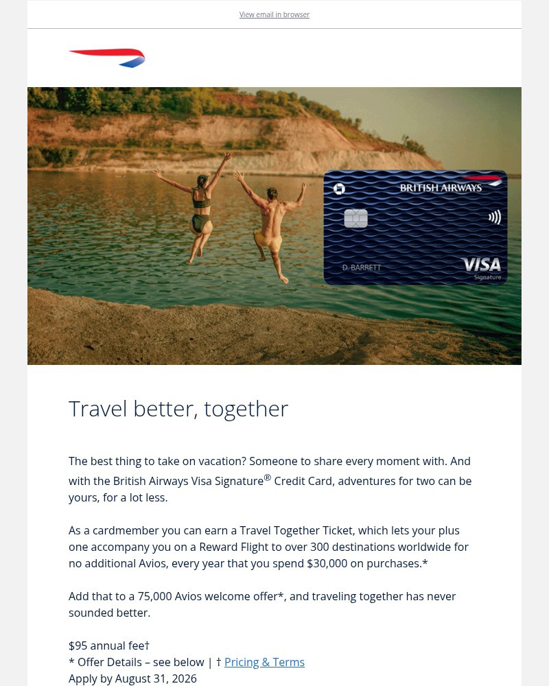 Screenshot of email sent to a British Airways Registered user