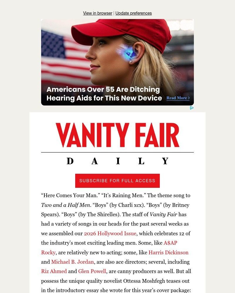 Screenshot of email sent to a Vanity Fair Newsletter subscriber