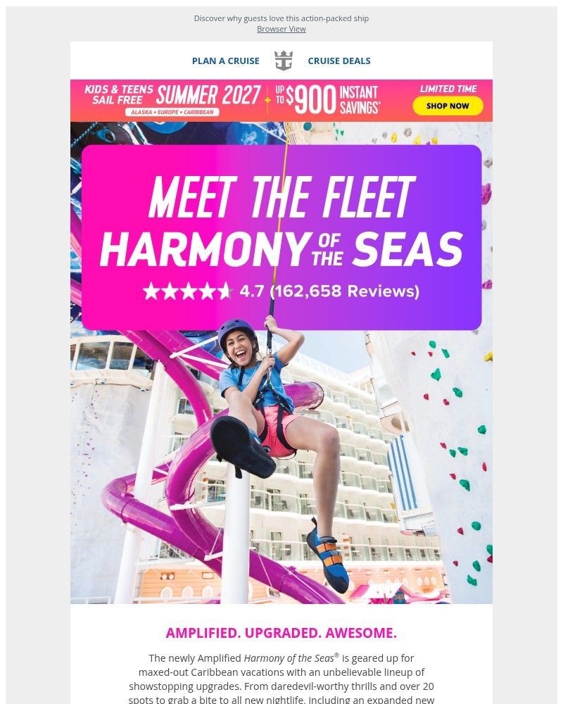 Screenshot of email sent to a Royal Caribbean Cruises Newsletter subscriber