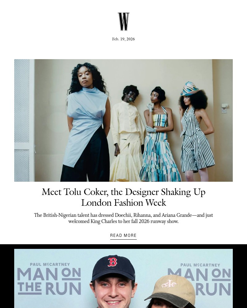 Screenshot of email sent to a W Newsletter subscriber