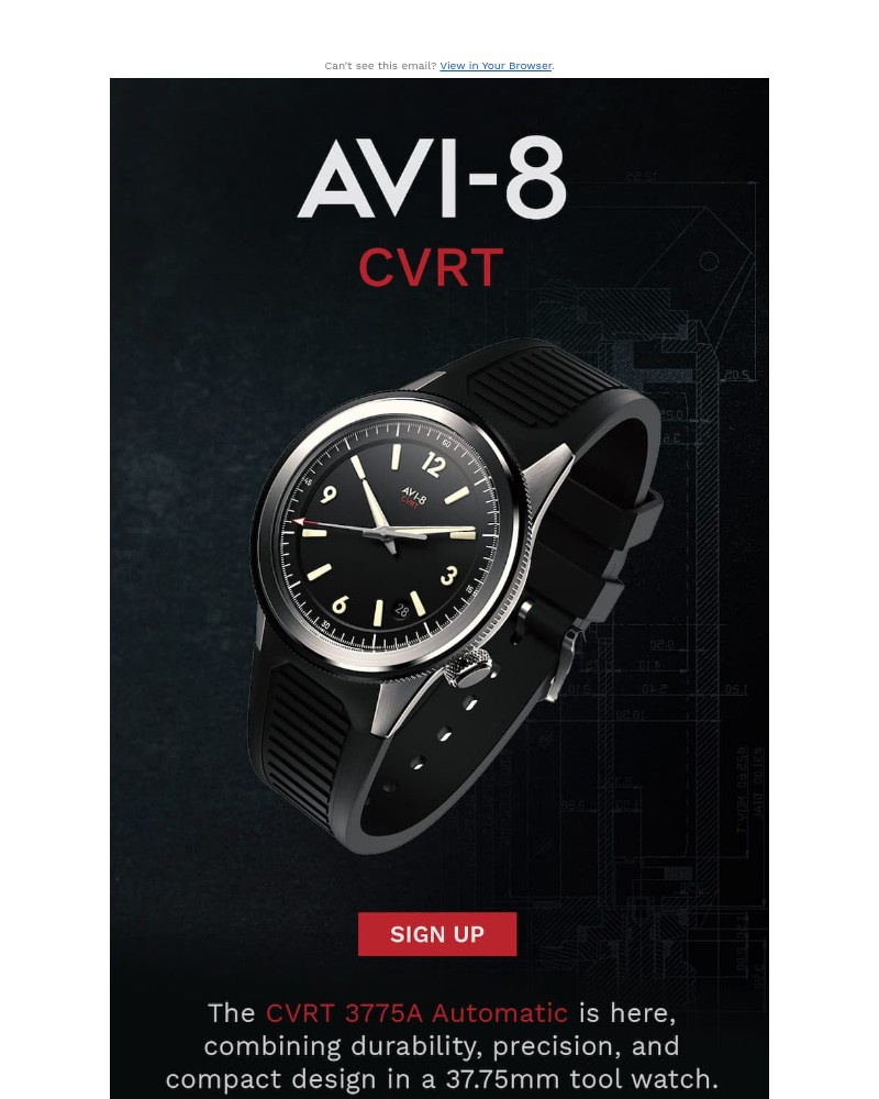 Screenshot of email sent to a AVI-8 Newsletter subscriber