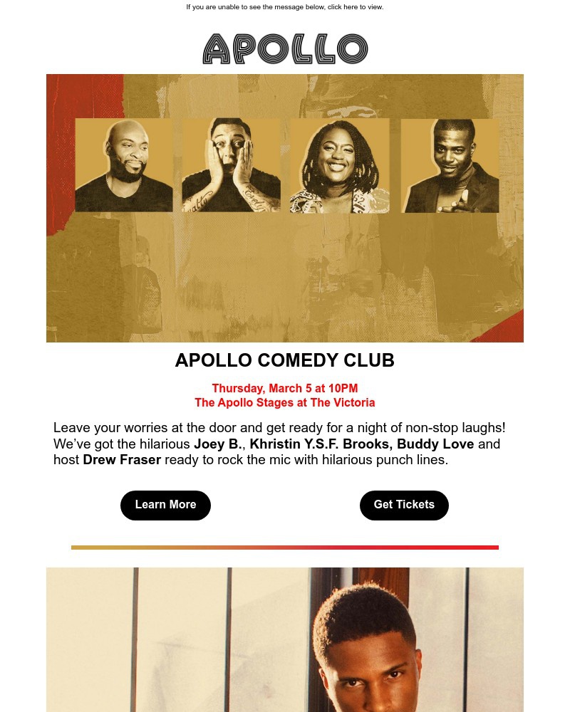Screenshot of email sent to a Apollo Theater Newsletter subscriber