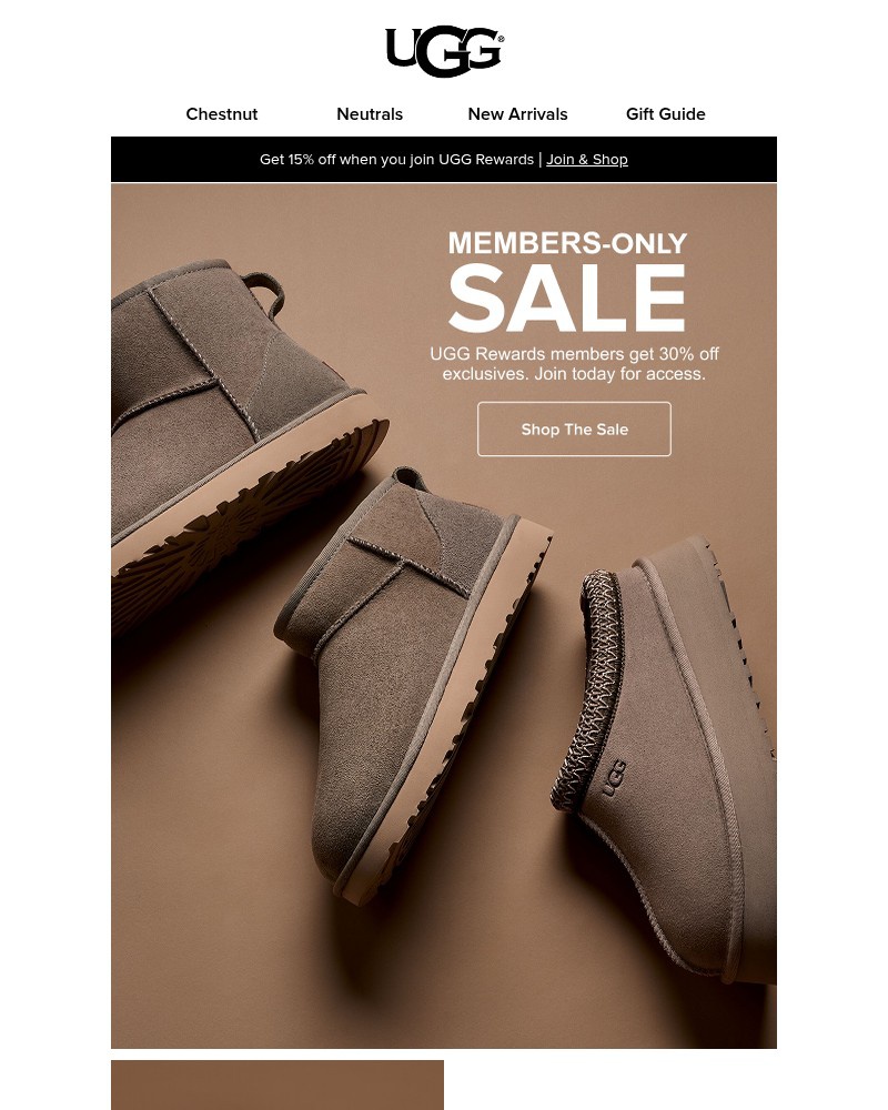 Screenshot of email sent to a UGG Newsletter subscriber