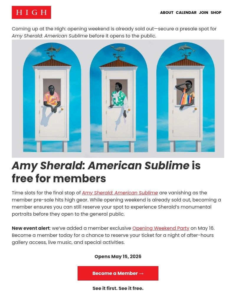 Screenshot of email sent to a High Museum of Art Newsletter subscriber