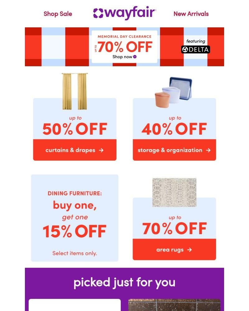 Screenshot of email sent to a Wayfair Newsletter subscriber
