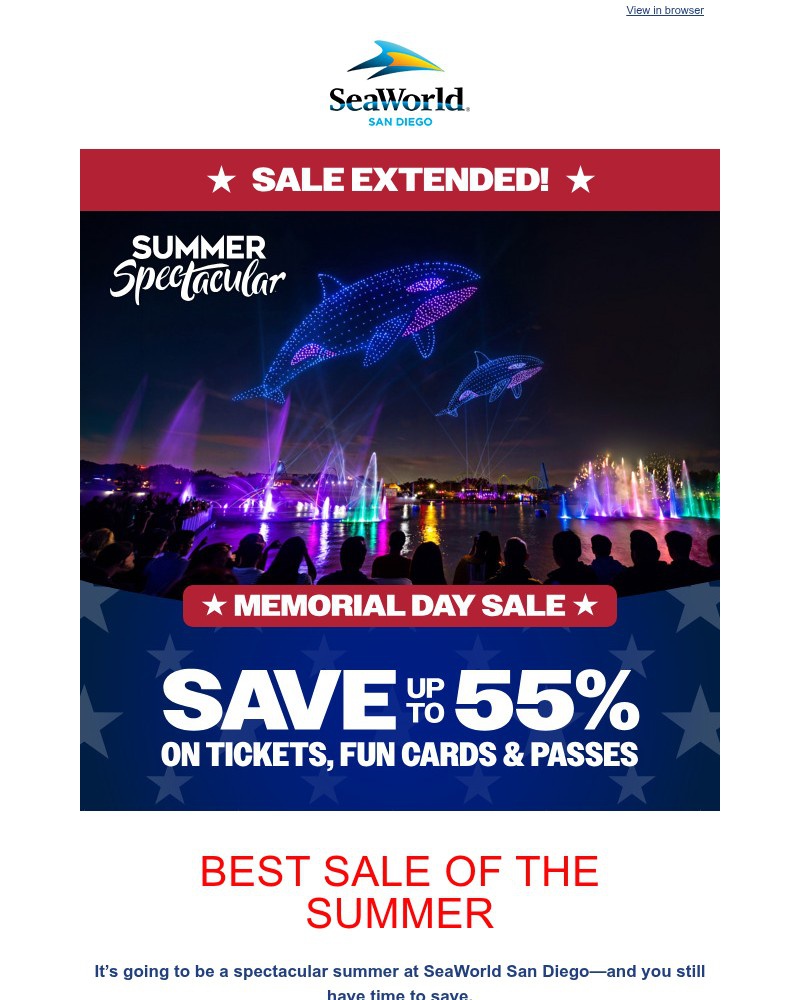 Screenshot of email sent to a Sea World Newsletter subscriber