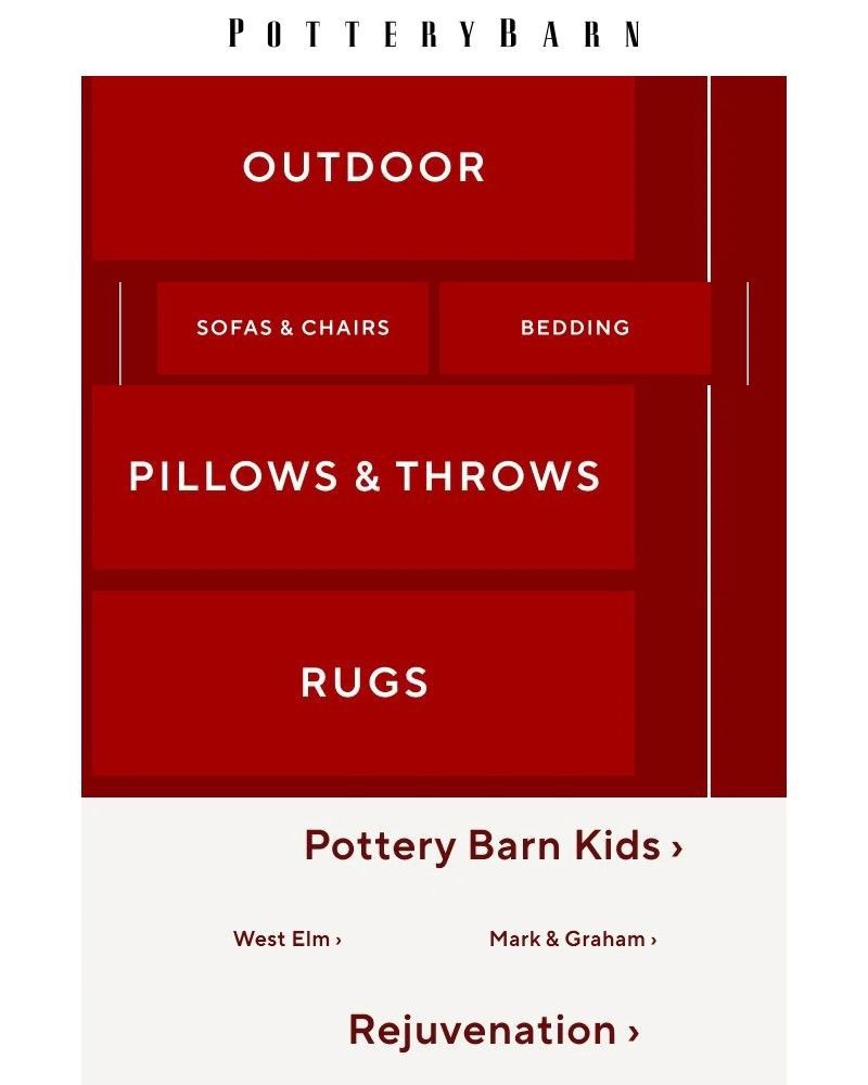 Screenshot of email sent to a Pottery Barn Newsletter subscriber