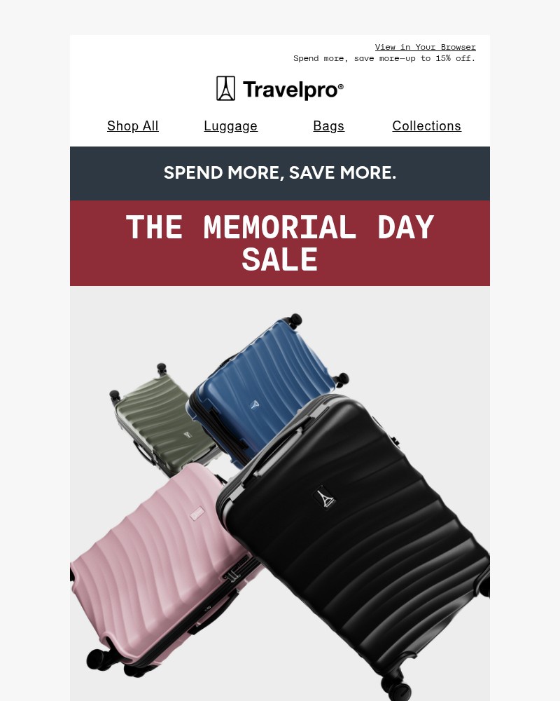 Screenshot of email sent to a Travelpro Newsletter subscriber