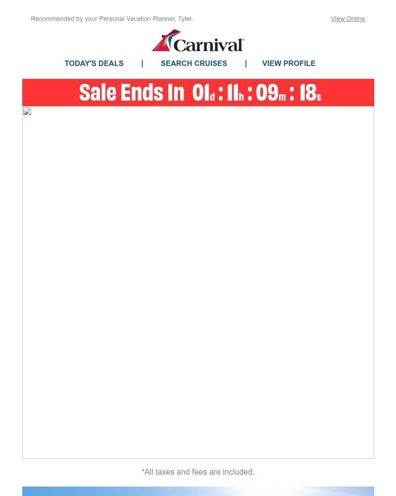 Screenshot of email sent to a Carnival Cruise Line Registered user