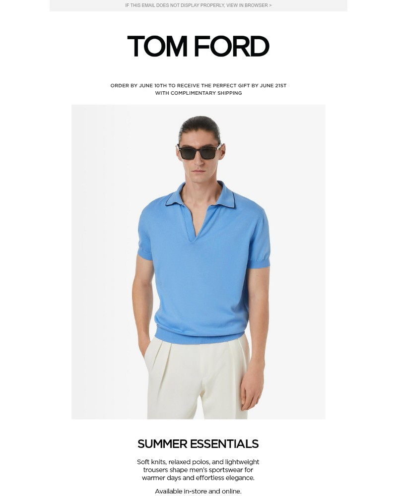 Screenshot of email sent to a Tom Ford Newsletter subscriber